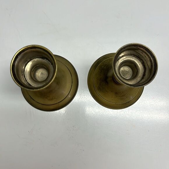 Leonard Patina Brass Old Rustic 5” Candle Holders Fits Approx 2” Candle Opening - Picture 2 of 15